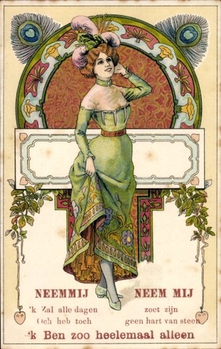 Jugendstil litho junge frau - jugendstil,