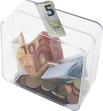 HMF Spardose Acryl Logo transparent 14x14cm Geldspardose Sparschwein Geldkasette