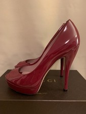 Gucci Original Plateau Peeptoes Pumps High Heels Vernice Crystal Luxus Designer