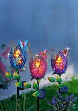 Solar-Gartenstecker Blüte 3er-Set LED Garten Deko Beleuchtung Licht Dekoration