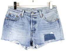 Levi's 501 Shorts Damen W28 Unerledigte Distressed Unten Flicken Denim