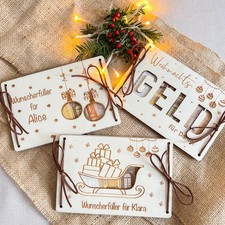 Geldgeschenk Weihnachten personalisierte Holzkarte | Weihnachtskarte aus Holz