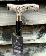 SILBER-CHROM HERREN FRITZ WANDERSTOCK STOCK MONTIERT AUF EDLEM SCHWARZEM HOLZSCHAFT✅