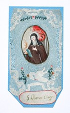 c1800 kleines Spitzenbild mit Gouache Miniatur-Malerei Klara St. Clara