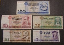 5 Geldscheine von DDR 5, 10