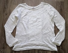 ESPRIT Damen Pullover, Gr. M, weiß mit Spitzenbesatz, Boucle, top erhalten