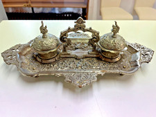 Antik Tintenfass Schreibtischgarnitur um 1880