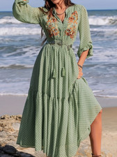 Elegantes Vintage-Blumenmuster Kleider mit Punkten, Plissee-Chiffonrock,