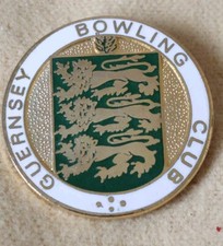 GUERNSEY BOWLING CLUB Vintage Sammler Emaille Pin Anstecker, Schalen, 28 mm