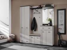 Flurgarderobe Schuhschrank Wandpaneel HUGO III mit Sitzbank und Spiegel