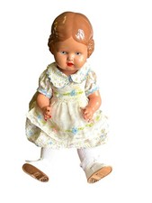 Schildkröt Puppe Bärbel Nr. 34 Mädchen Celluloid im geblümten Kleid doll 56175