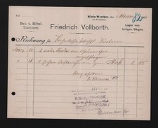 KLEIN-WERTHER, Rechnung 1906, Friedrich Vollborth Bau-Möbel-Tischlerei Särge