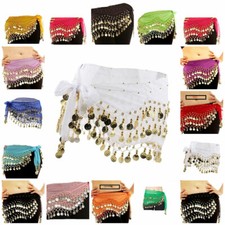 3 REIHEN Bauchtanzkostüm Gürtelrock Hüftwickel Outfit Goldmünze Perle Schal