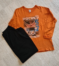 SANETTA Schlafanzug Pyjama lang Hockey Print Jungen  Gr.140 Schön!