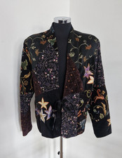 Indigo Moon Jacke Gr. L schwarz bestickt Patchwork Gobelin Samt Weihnachten