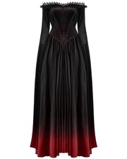 Punk Rave Damen Gothic Samt Brautkleid mit Farbverlauf - Schwarz & Rot
