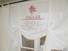 Raff Gardine ROMANTIK WEIß Rollo 160x120 Weiß Rot Shabby Landhaus Vintage Deko 