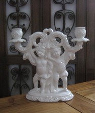 schöner Porzellan Kerzenständer Engel Putto Putte Kerzen Halter weiß Italien