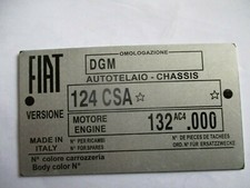 Typenschild FIAT Schild 124 CSA 124CSA Abarth Rallye Spider pininfarina s68 bj