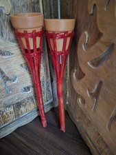 2 Gartenfackeln Bambus rot Citronella Kerze im Tontopf 35 cm vintage 