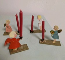 Erzgebirge Volkskunst Weihnachten 4 Kerzenhalter  Engel Flachfiguren