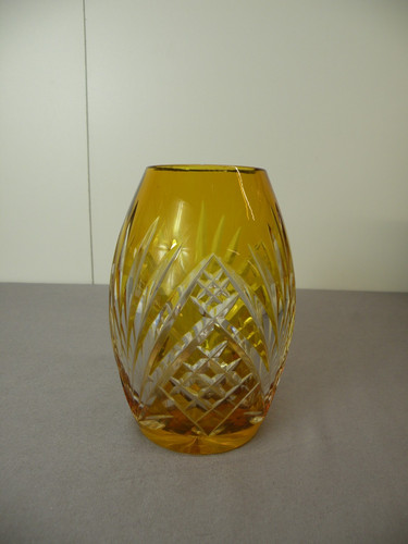 Vase kristall glas gelber - vase,, kristall-glas,