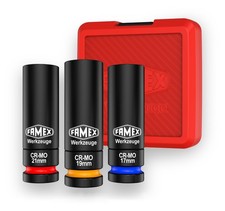 3x FAMEX Schlagschrauber Nüsse Kraft Schoneinsätze 1/2 Nuss Set Alufelgen 17 mm