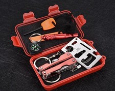 Survival Kit 7in1 Notfall Self Help Box Set mit Klappmesser Zange Taschenlampe