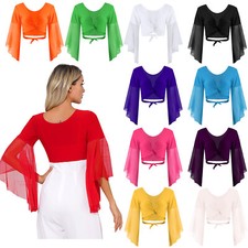 DE Damen Bauchtanz Oberteil Langarm Cardigan Tops Ärmeln Crop Top Kurzes Kostüm 
