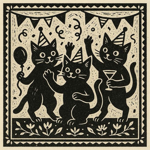 Katzen linoldruck linolschnitt - katzen,