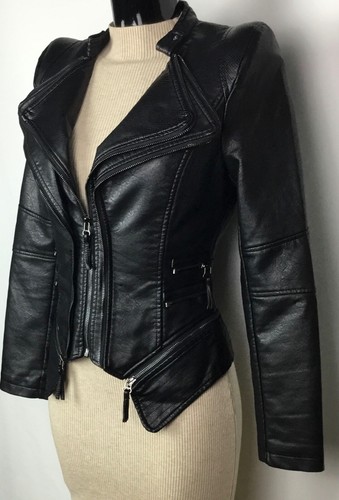 Damen bikerjacke lederoptik - damen,