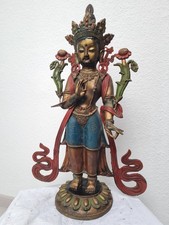alte weiße stehende Tara Buddha bemalt Thailand 56cm Yoga Mudra