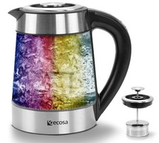 Edelstahl Glas Wasserkocher mit Temperaturwahl LED Beleuchtung und Teesieb