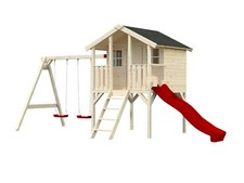 Kinderspielhaus Toby + Schaukel + WASSERRUTSCHE Gartenhaus Stelzenhaus Holz Tobi