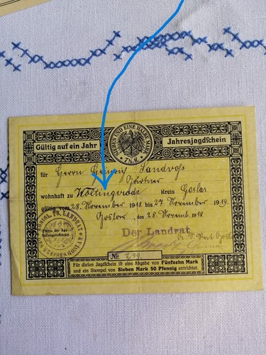Original alter jagdschein 1922 - original,