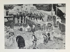 Radierung 1965 Wolfgang Werkmeister signiert Hafen vonTarragona Griffelkunst