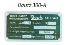Bautz Oldtimer Traktor Typenschild 300 A blanko