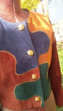 80er Jahre Lederjacke mit bunten Flicken und Gold Wildleder Original Vintage