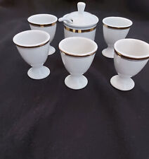 5 Eierbecher, Senfdose mit Löffel von Kahla, Porzellan, 2 kl. Gewürzstreuer Glas