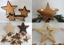 versch. hochwertige Holzsterne, Naturholz Erle, Weihnachtsdeko, Advent, Lichter