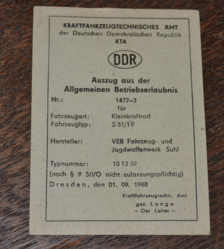Orig ddr betriebserlaubnis - ddr,