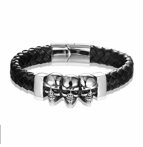 Schädel lederarmband schwarz - schädel,