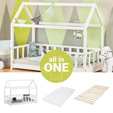 Kinderbett mit Matratze Hausbett 80x160 cm Rausfallschutz Bodenbett Homestyle4u