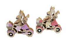 2er Set Hase auf Roller aus Holz Osterdeko Osterfigur Frühling Dekohase Osterhas