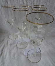 6 hochstielige Wein- Saftgläser Goldrand mundgeblasen