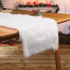 Weißer Kunstfell Tischläufer 30 x 120 cm -  Deko für elegante Esstische