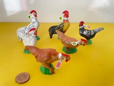 6 alte Schleich Tiere Hühner mit Fähnchen Konvolut 80 / 90 Jahre selten