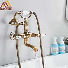 Retro Antik Messing Schwarz Bronze Badewanne Duscharmatur Set Doppelknöpfe