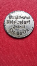 Marke. Düsseldorf. WW. M. Probst  Hotelbedarf. 5 Pf. Zink vernickelt. M 7428.1