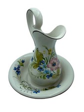 Antikes Waschgeschirr Waschset Krug und Schüssel mit Blumendekor Schlafzimmer
